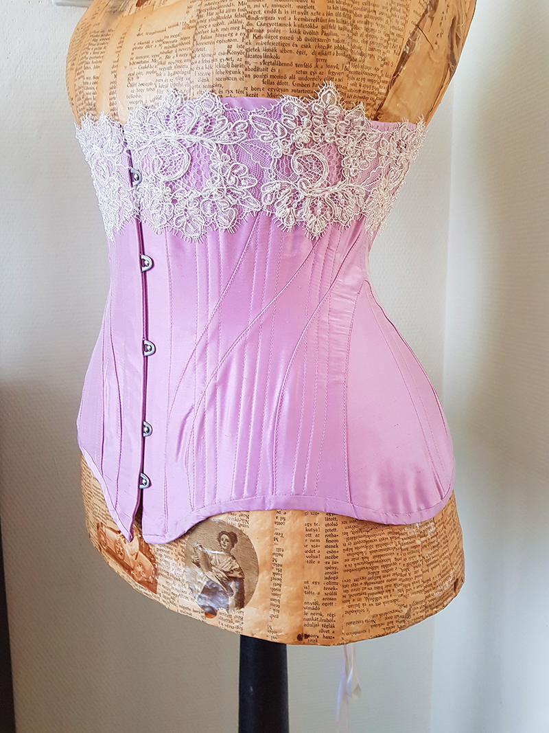 Purple silk Edwardian corset, Overbust